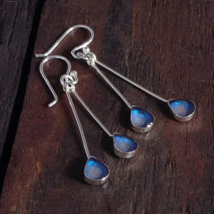 Sterling Silver Teardrop Earrings with handpainted dark blue resin inset