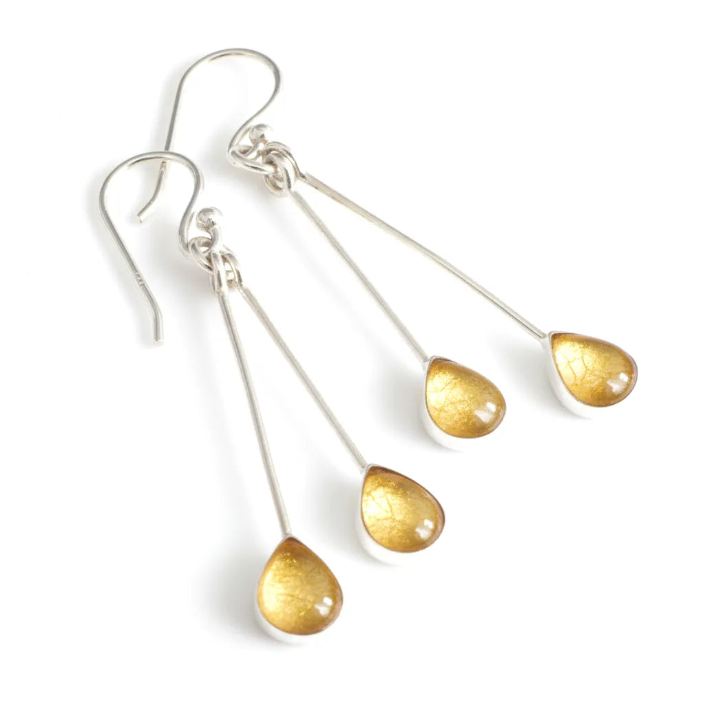 Sterling Silver Teardrop Earrings with handpainted yellow resin inset