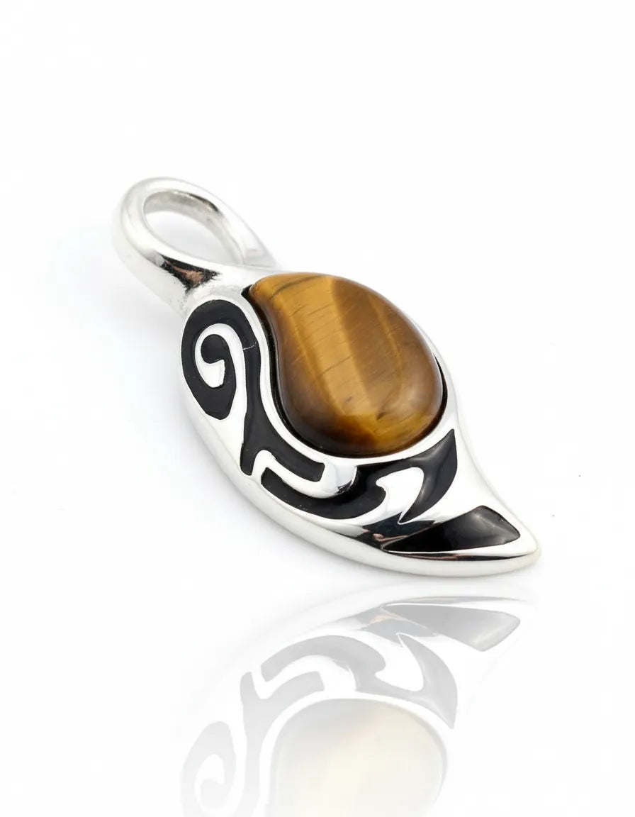 Stainless Steel Tiger's Eye Pendant with 18" rubber cord and gift box