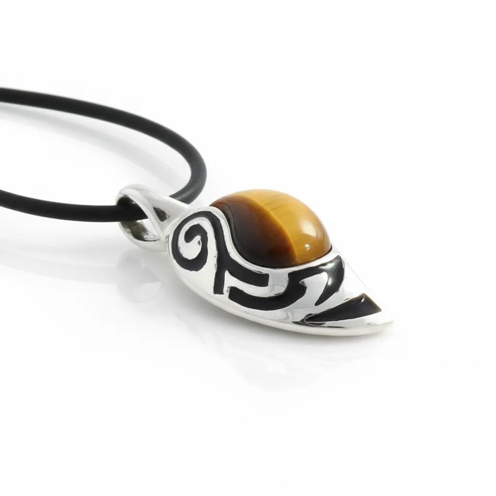 Stainless Steel Tiger's Eye Pendant with 18" rubber cord and gift box