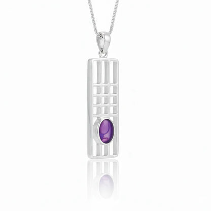 Sterling Silver Mackintosh Style Pendant with handpainted violet resin inset & box chain