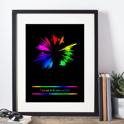 Circular rainbow coloured soundwave print made from a voicemail message