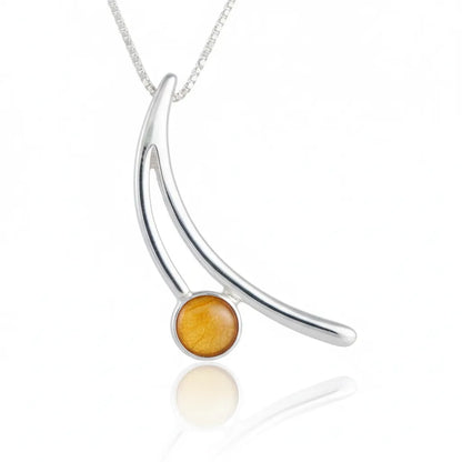 Sterling Silver Wishbone Pendant with handpainted sunshine yellow resin inset & box chain