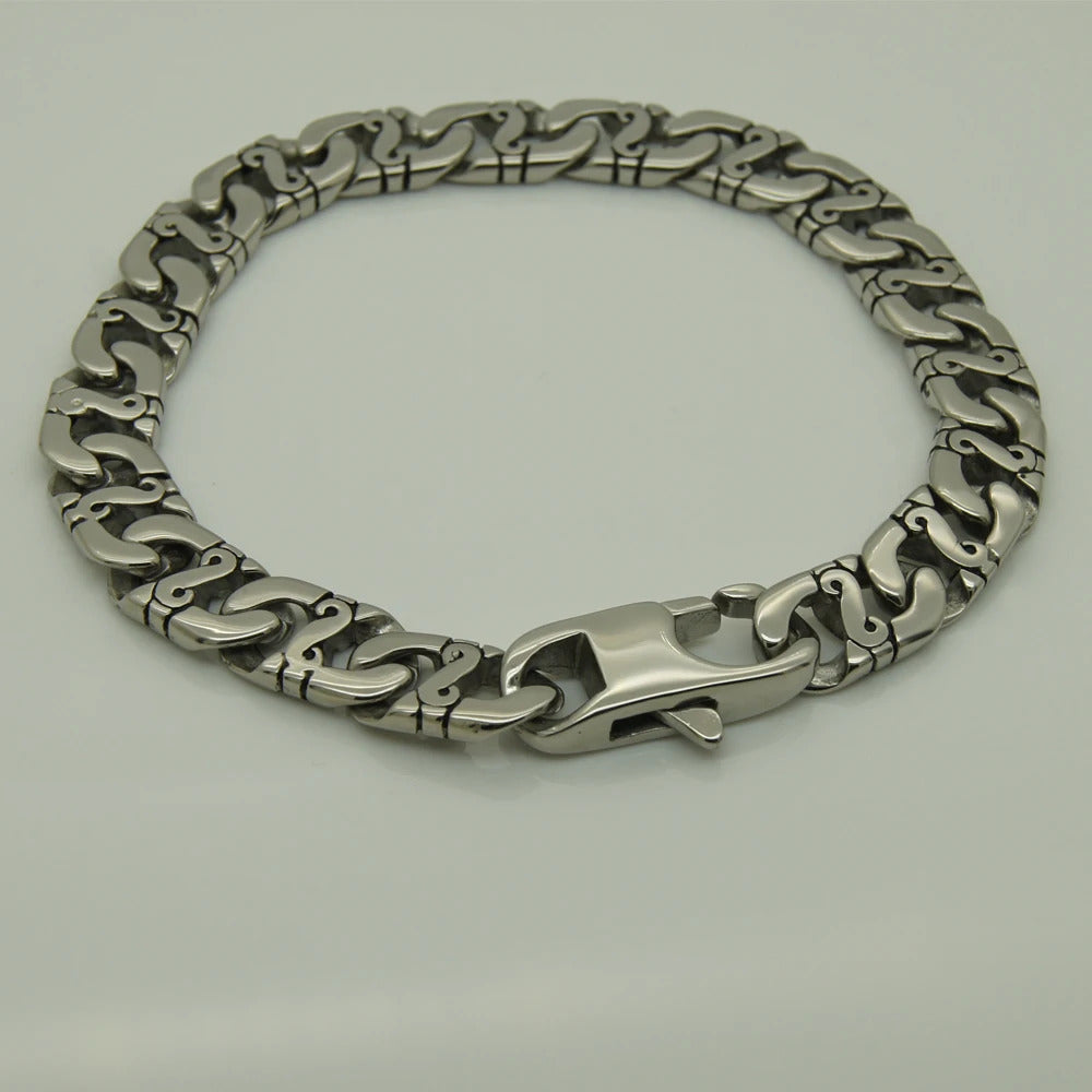 Stainless Steel 9" Flat Link Byzantian Style Bracelet