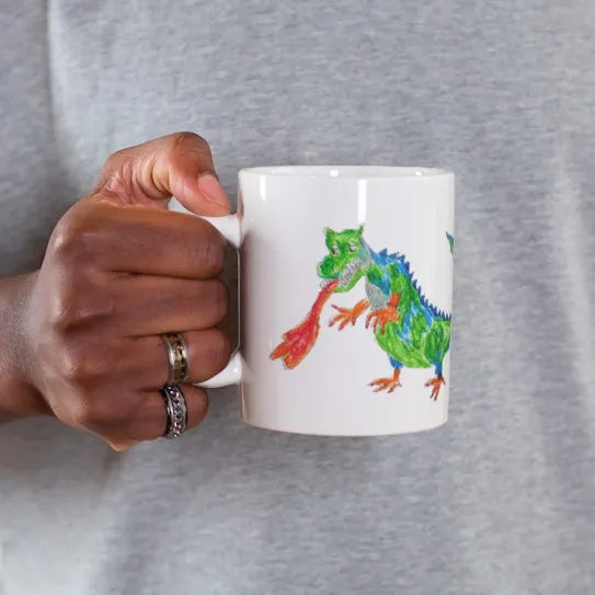 Kids art personalised mug dragon