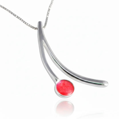 Sterling Silver Wishbone Pendant with handpainted red resin inset & box chain