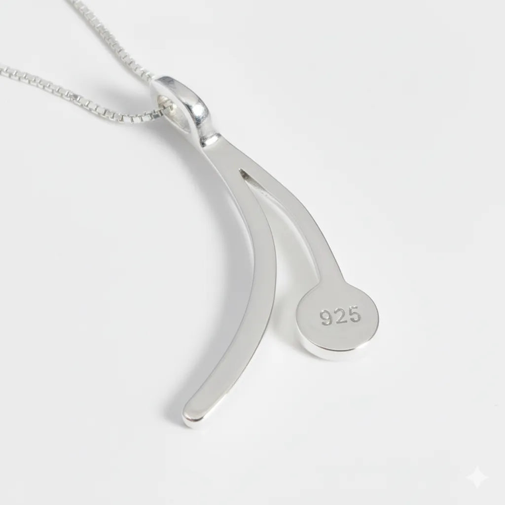 Sterling Silver Wishbone Pendant with handpainted red resin inset & box chain