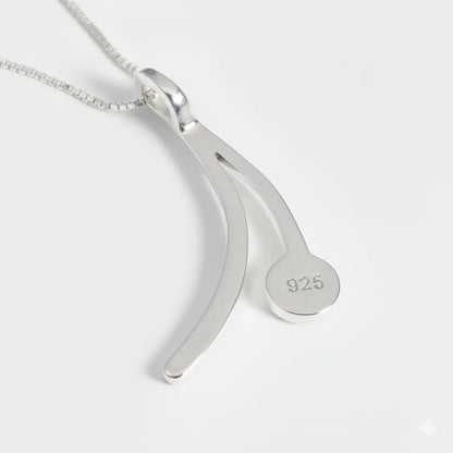 Sterling Silver Wishbone Pendant with handpainted red resin inset & box chain