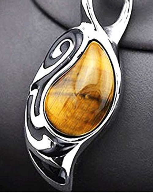 Stainless Steel Tiger's Eye Pendant with 18" rubber cord and gift box